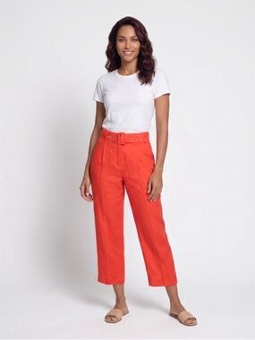 ASOS Coral-Red High-Waist Belted Wide-Leg Pants